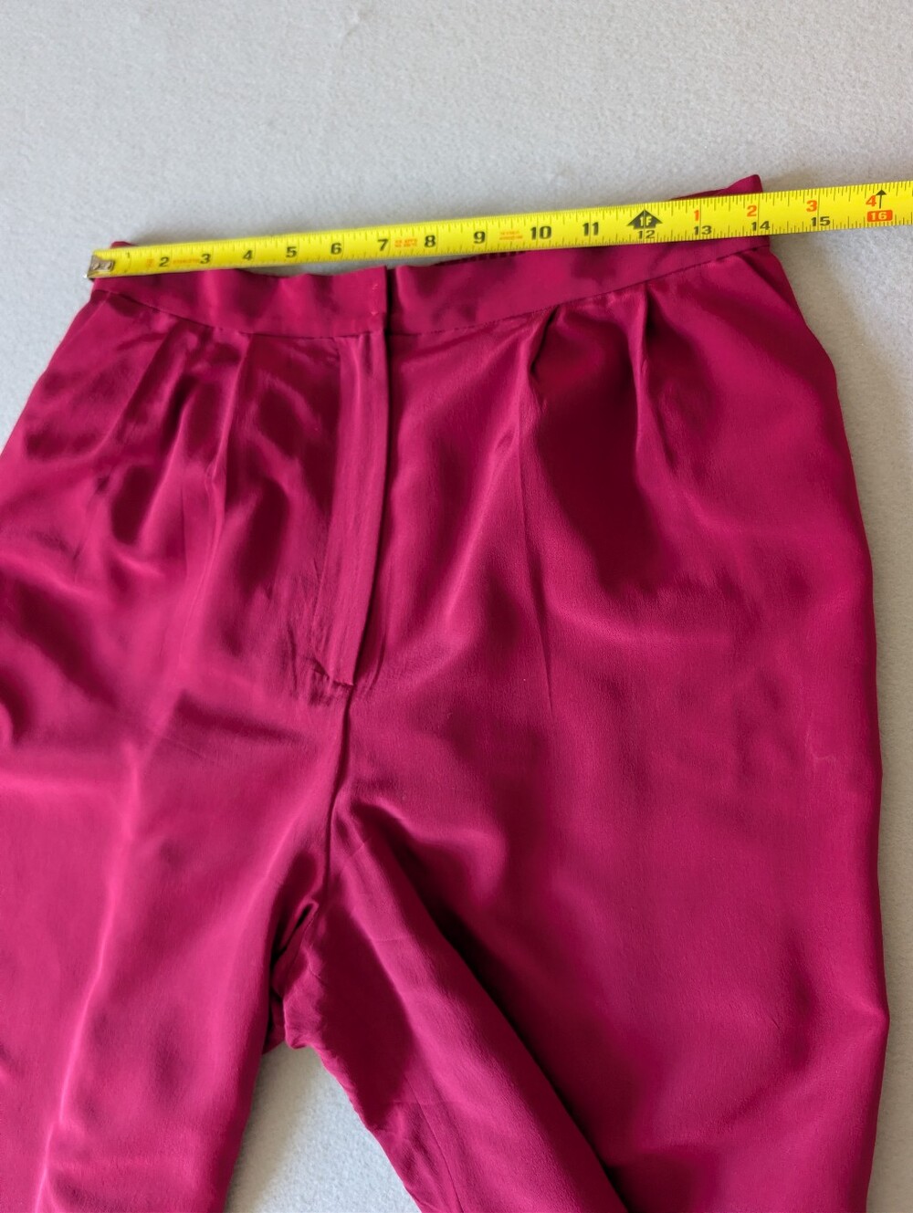 Vintage 100% Silk Pleated Trousers Burgundy Wine Purple 12P/28 Waist High Rise image 7